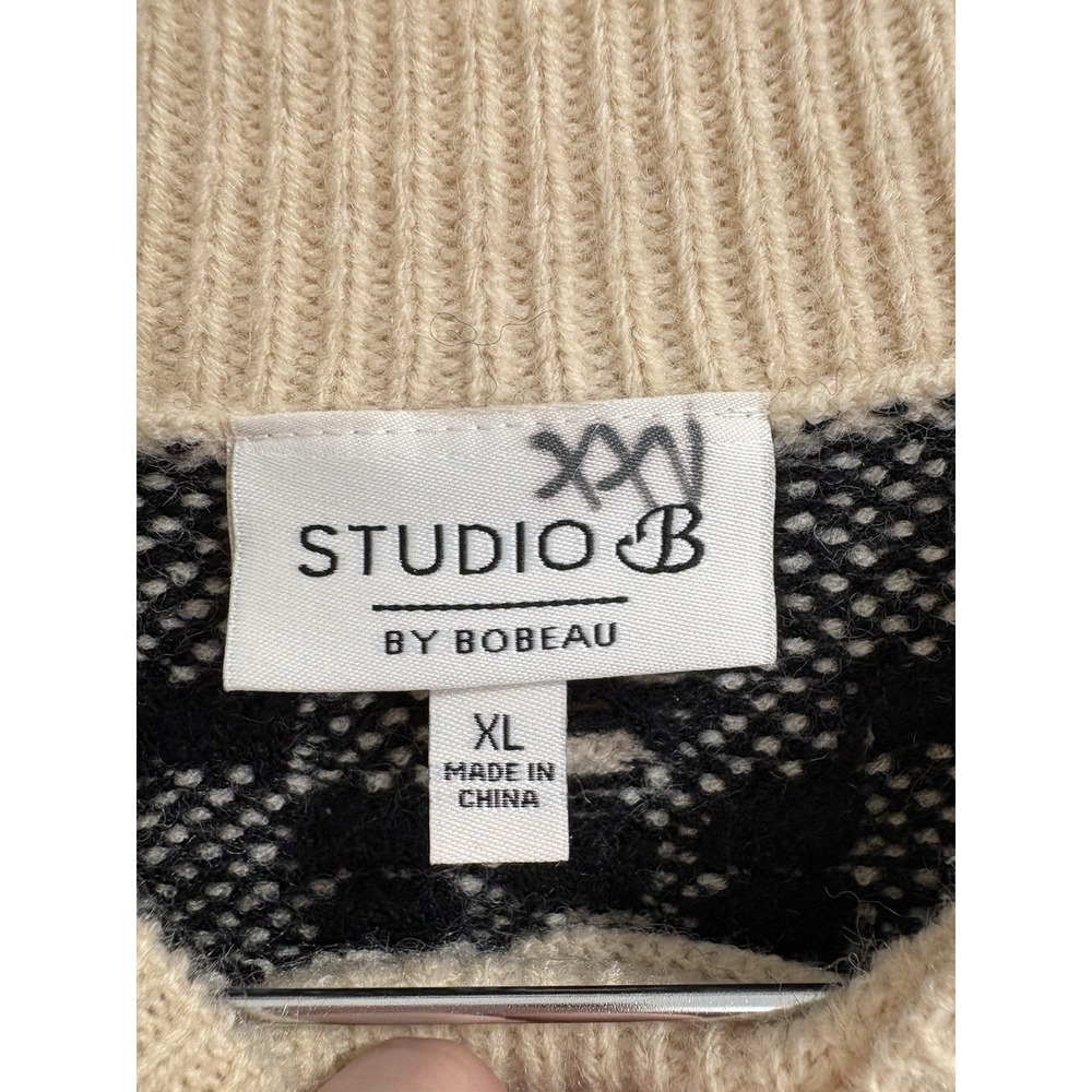 Studio B by Bobeau Cream Black Argyle Diamond Sweater Long Sleeve Size XL‎ BNWT - Picture 3 of 7